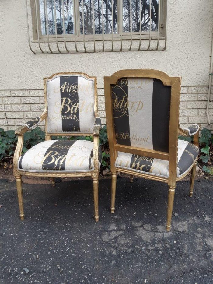 A Fine Pair of Antique/Vintage French Style Gilded Armchairs Upholstered in a Hand-painted Fabric - Image 8