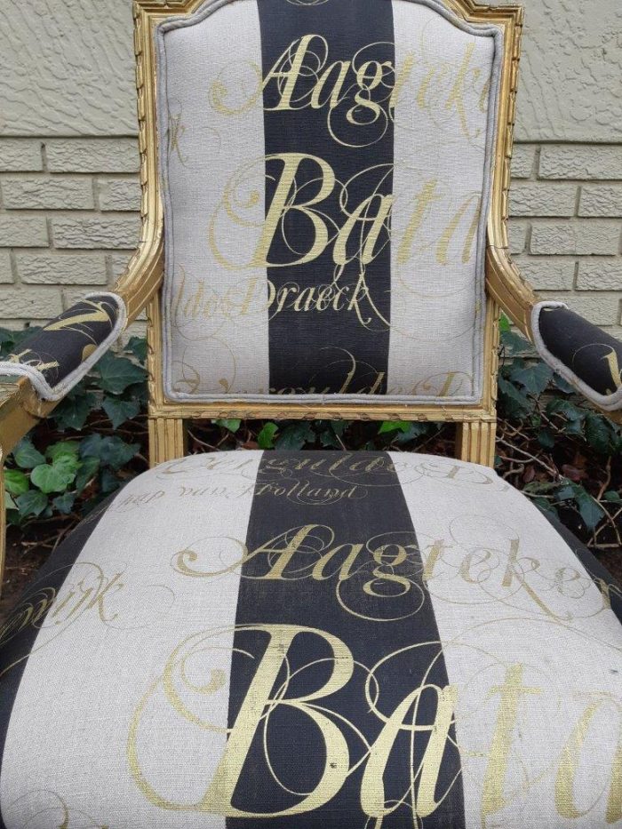 A Fine Pair of Antique/Vintage French Style Gilded Armchairs Upholstered in a Hand-painted Fabric - Image 11