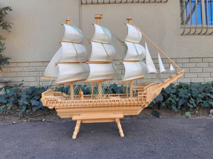 A 20th Century Hand Carved Wooden Model Ship of Large Proportions