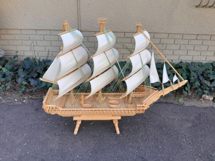 A 20th Century Hand Carved Wooden Model Ship of Large Proportions - Image 4