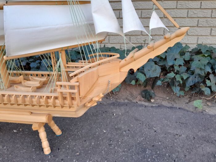 A 20th Century Hand Carved Wooden Model Ship of Large Proportions - Image 9