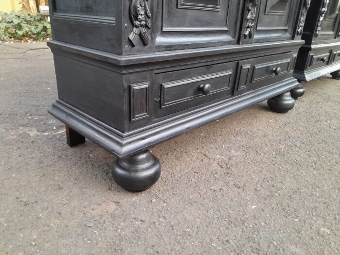 A Mid 20th Century Near Pair of Dutch Oak Kussenkasts On Bun Feet In a Contemporary Ebonised Finish (Useful for TV or storing Bedroom Pillows, Duvets, Towels etc) - Image 12