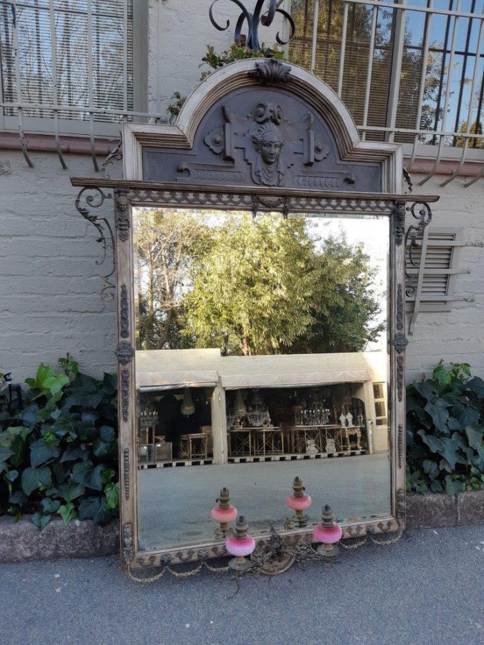 Victorian Gilded Mirror  Wooden Mirror with a Brass Rim and Oil Lamps.  Circa Mid/Late 1800s - Image 5