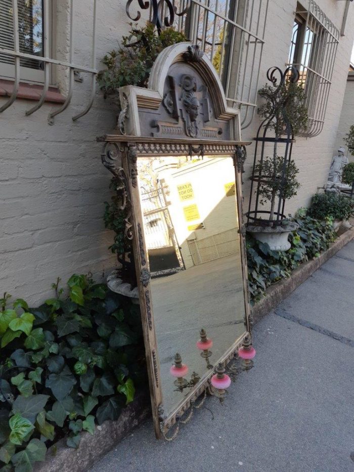 Victorian Gilded Mirror  Wooden Mirror with a Brass Rim and Oil Lamps.  Circa Mid/Late 1800s - Image 6