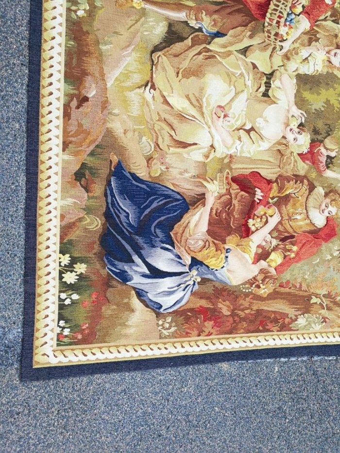 Antique Aubusson French Tapestry Garden Party Scene Hand Woven Circa.19th Century - Image 7