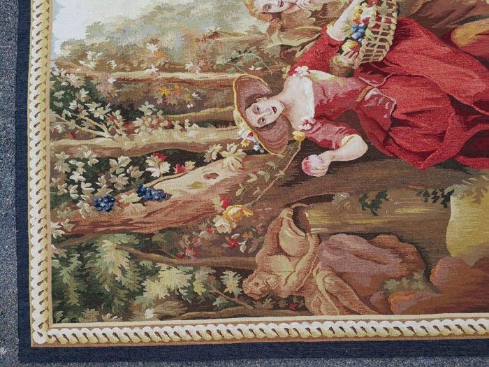 Antique Aubusson French Tapestry Garden Party Scene Hand Woven Circa.19th Century - Image 9