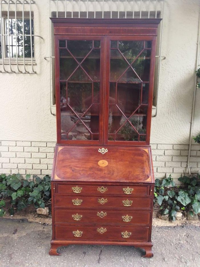 Edwardian Cubin Mahogany Secretaire With Inlaid Marquetry On Shaped Bracket Feet - Image 2