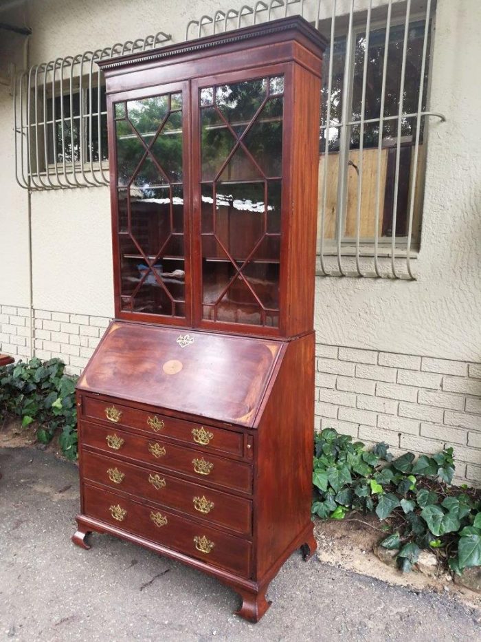 Edwardian Cubin Mahogany Secretaire With Inlaid Marquetry On Shaped Bracket Feet - Image 4