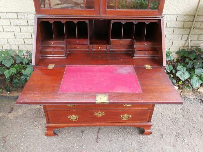 Edwardian Cubin Mahogany Secretaire With Inlaid Marquetry On Shaped Bracket Feet - Image 6