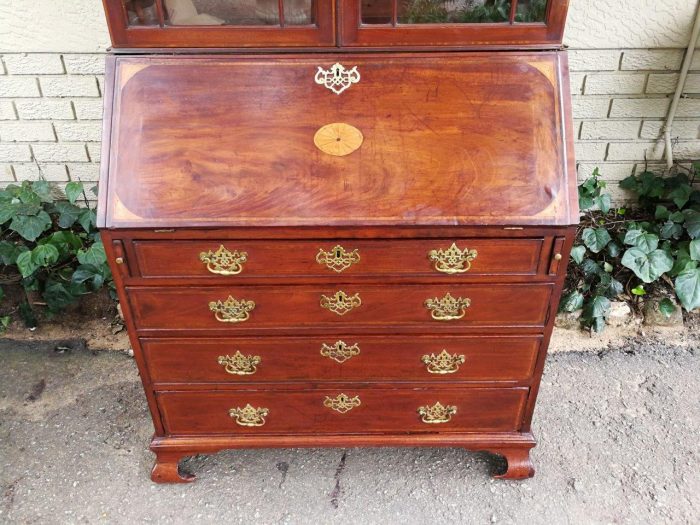 Edwardian Cubin Mahogany Secretaire With Inlaid Marquetry On Shaped Bracket Feet - Image 7