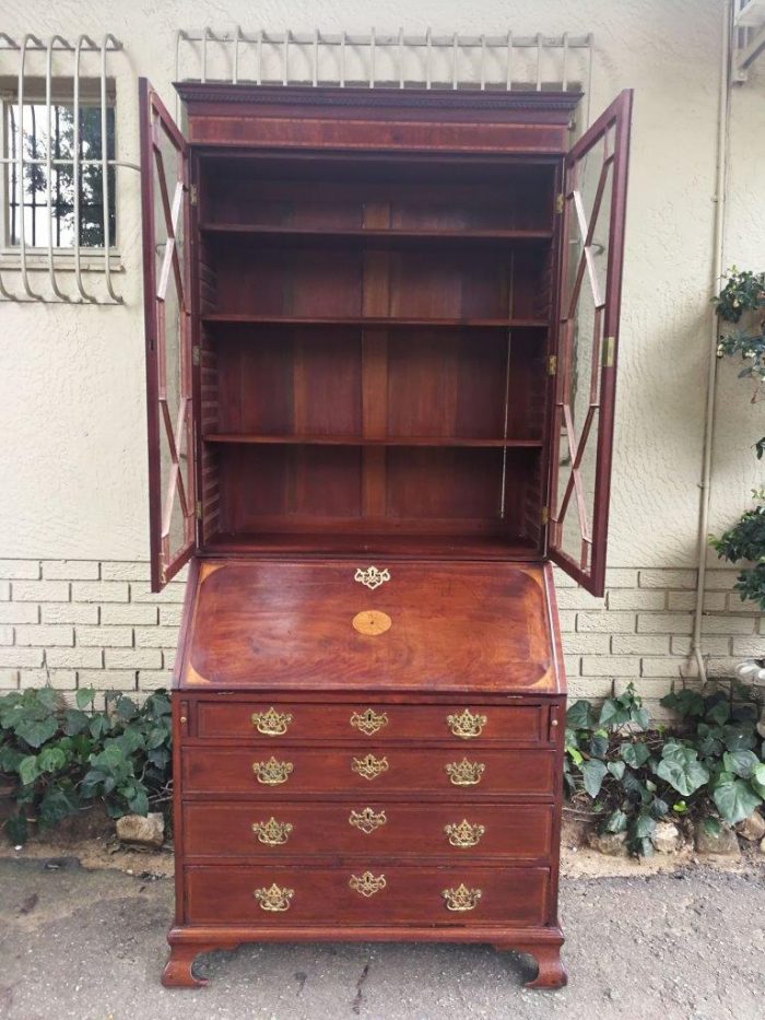 Edwardian Cubin Mahogany Secretaire With Inlaid Marquetry On Shaped Bracket Feet - Image 8