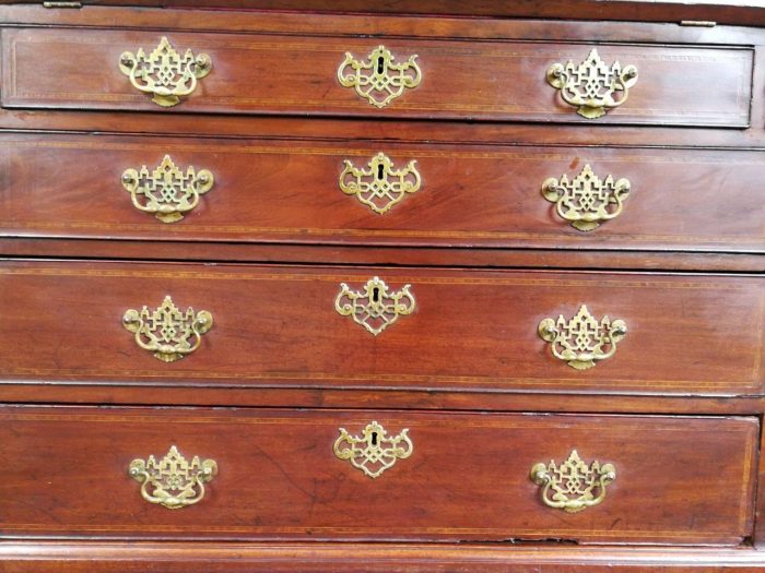 Edwardian Cubin Mahogany Secretaire With Inlaid Marquetry On Shaped Bracket Feet - Image 9