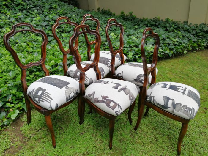 Set of 6 / six Circa 1910 Walnut Chairs Upholstered in a Contemporary Hertex Fabric - Image 5