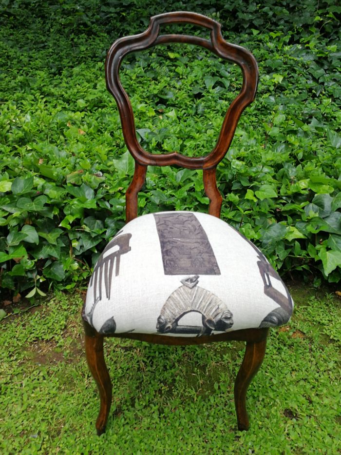 Set of 6 / six Circa 1910 Walnut Chairs Upholstered in a Contemporary Hertex Fabric - Image 6