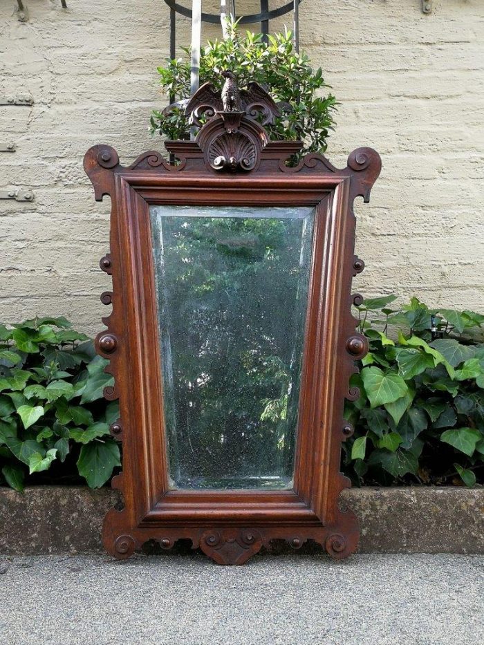 Early 19th Century And Very Rare Bevelled Carved Wooden Mirror Surmounted By A Federal Eagle - Image 2