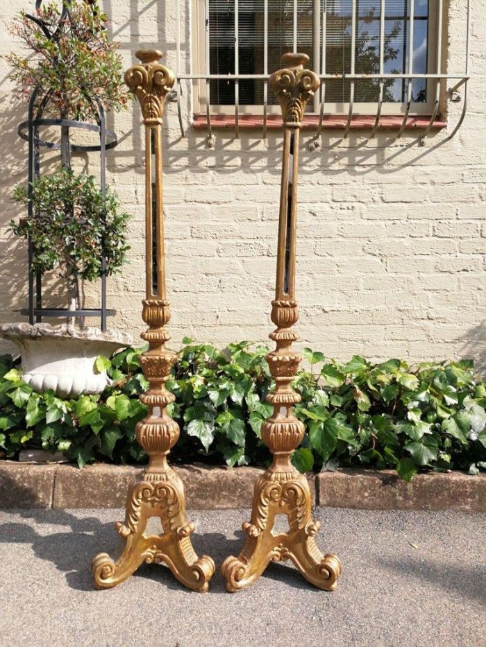 A Pair Of Painted And Mirror Inlaid Candlesticks