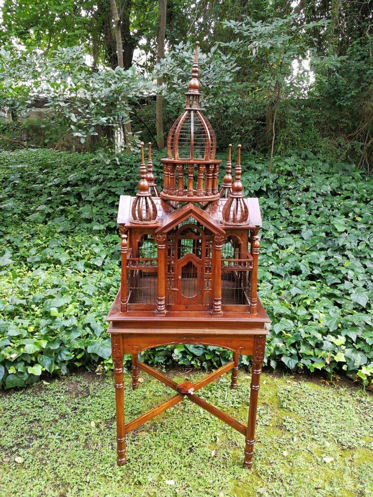 Bargain John's Antiques  Antique Victorian Self Standing Brass Bird Cage  with Two Glass Feeders - Bargain John's Antiques