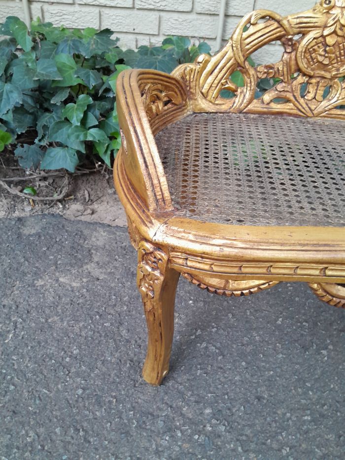 A French Style Set Of Carved and Hand-Gilded Rattan Settee With Two Chairs - Image 10