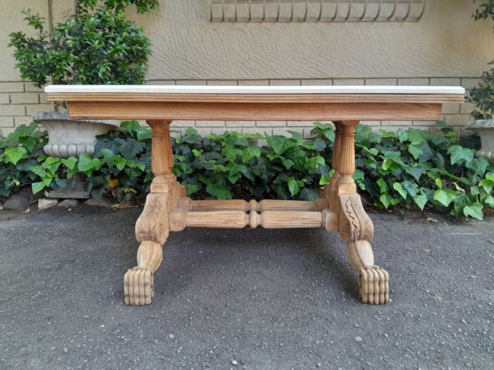 A 19th Century Walnut Heavily Carved and Bleached Table With Cream Marble Top (6–8-Seater) - Image 3