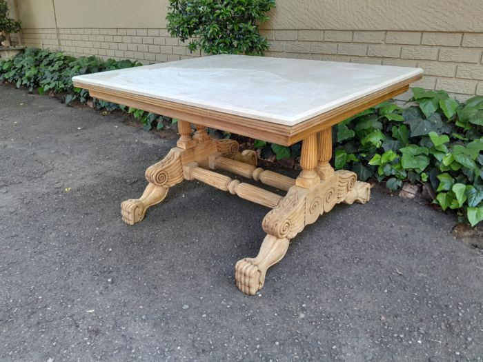 A 19th Century Walnut Heavily Carved and Bleached Table With Cream Marble Top (6–8-Seater) - Image 4