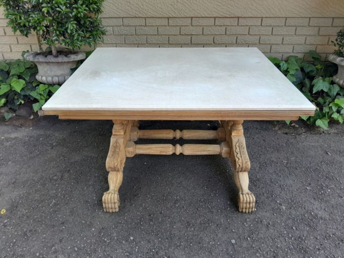 A 19th Century Walnut Heavily Carved and Bleached Table With Cream Marble Top (6–8-Seater) - Image 5