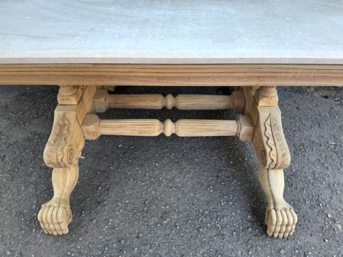 A 19th Century Walnut Heavily Carved and Bleached Table With Cream Marble Top (6–8-Seater) - Image 7