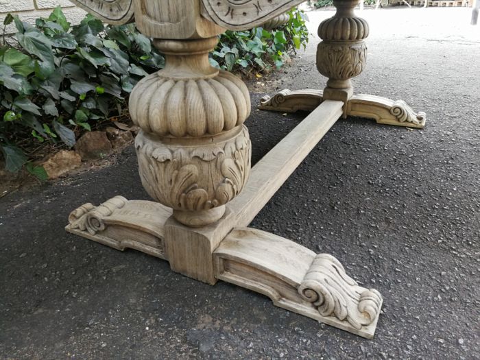 A 20TH Century Carved Dutch Oak Extension Dining / Entrance Table in a Contemporary Bleached Finish  (8 Seater) - Image 12