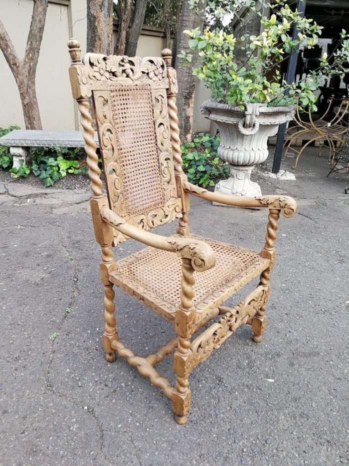 An English Caved and Bleached / Natural Wood Finish Wooden Armchair - Image 3