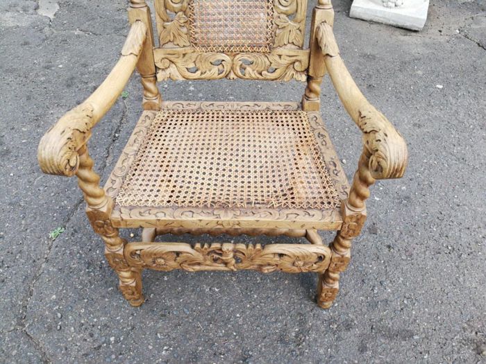 An English Caved and Bleached / Natural Wood Finish Wooden Armchair - Image 5