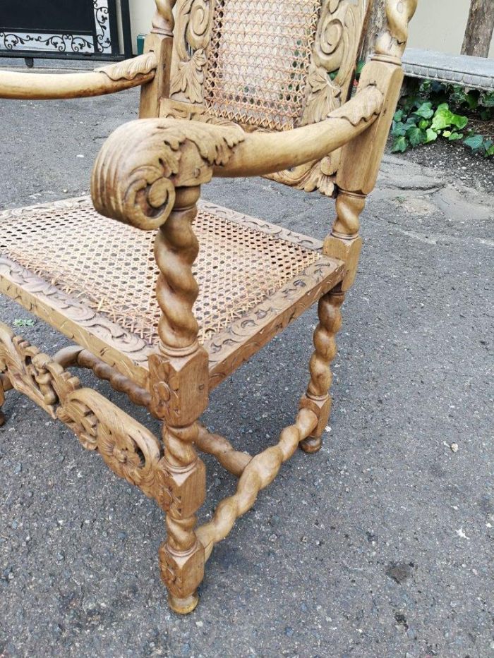 An English Caved and Bleached / Natural Wood Finish Wooden Armchair - Image 6