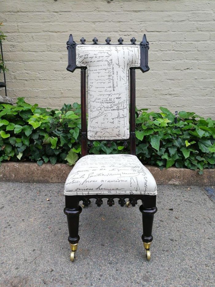 Victorian Prayer Chair With Petit Point Tapestry Upholstery And Brass Casters