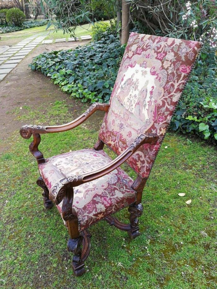 A 19th Century Walnut Louis Fourteenth Style Chair Elaborately Carved And With A Splendid Original Gross Point Upholstery In Mint Condition. Chair And Embroidery  Nd - Image 4