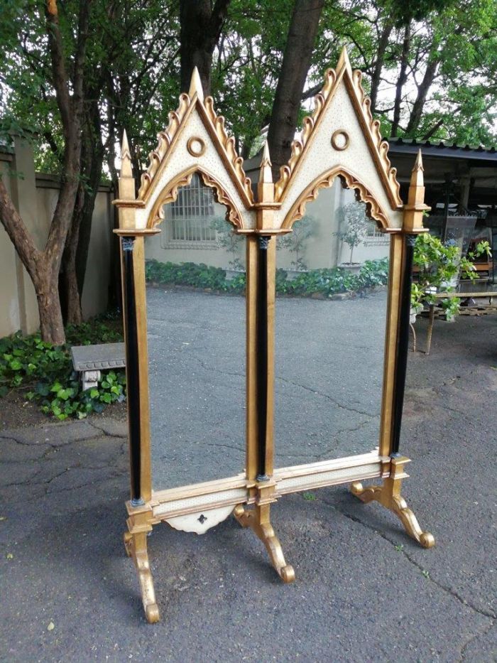 A Pair Of Antique Cathederal Style Heavy Mirrors - Image 2