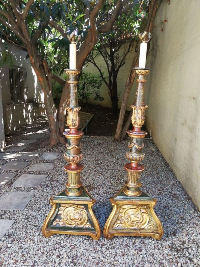 A Pair of Large Gilt-Wood Venetian Torchier Lamps