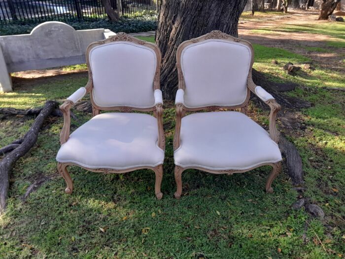 A Pair of 19th Century Circa 1900 French Beechwood Armchairs in a Contemporary Bleached Finish and Upholstered in a French Linen - Image 3