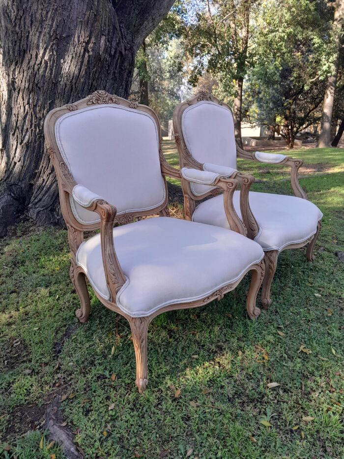 A Pair of 19th Century Circa 1900 French Beechwood Armchairs in a Contemporary Bleached Finish and Upholstered in a French Linen - Image 4