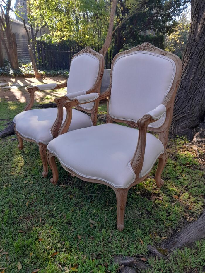 A Pair of 19th Century Circa 1900 French Beechwood Armchairs in a Contemporary Bleached Finish and Upholstered in a French Linen - Image 5