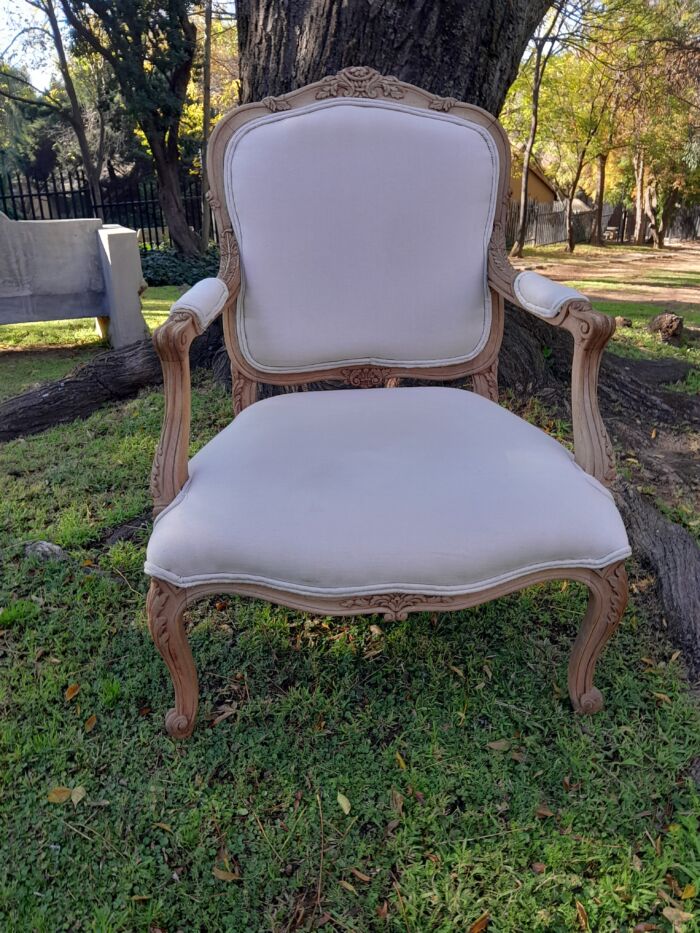 A Pair of 19th Century Circa 1900 French Beechwood Armchairs in a Contemporary Bleached Finish and Upholstered in a French Linen - Image 6