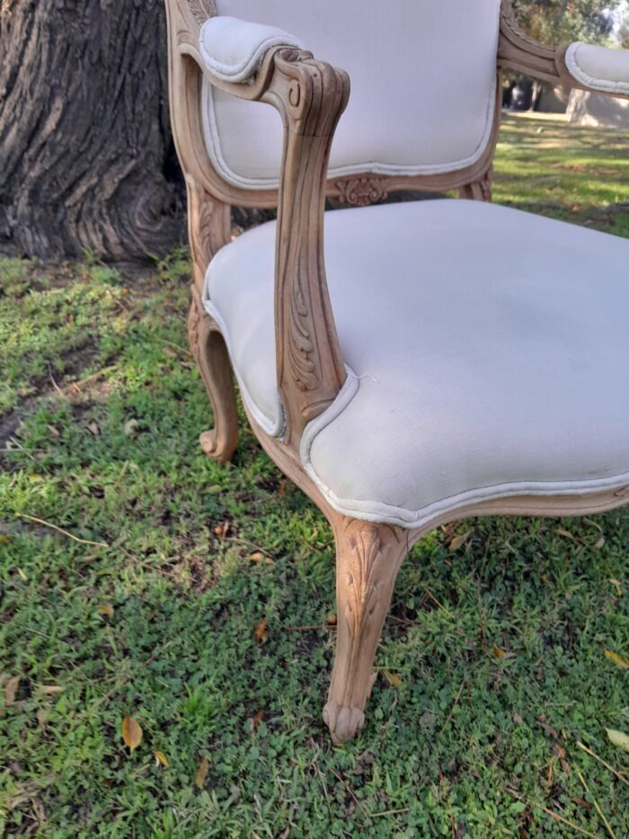 A Pair of 19th Century Circa 1900 French Beechwood Armchairs in a Contemporary Bleached Finish and Upholstered in a French Linen - Image 9