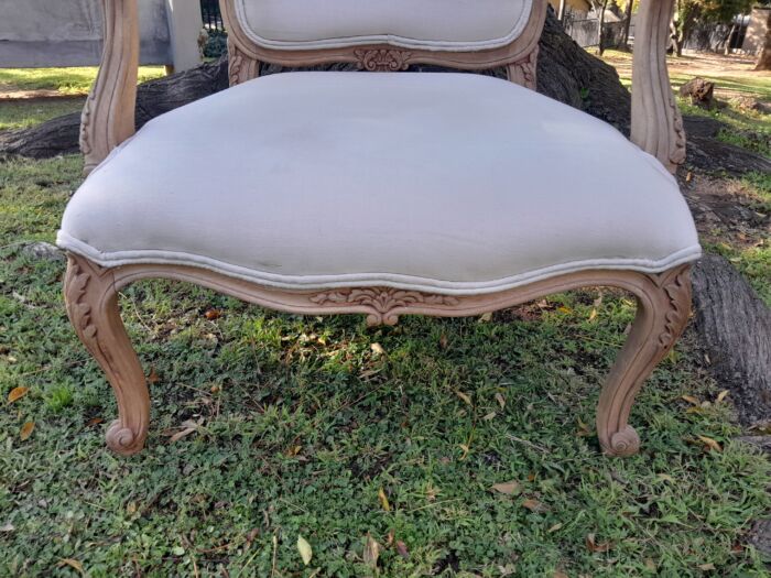 A Pair of 19th Century Circa 1900 French Beechwood Armchairs in a Contemporary Bleached Finish and Upholstered in a French Linen - Image 8