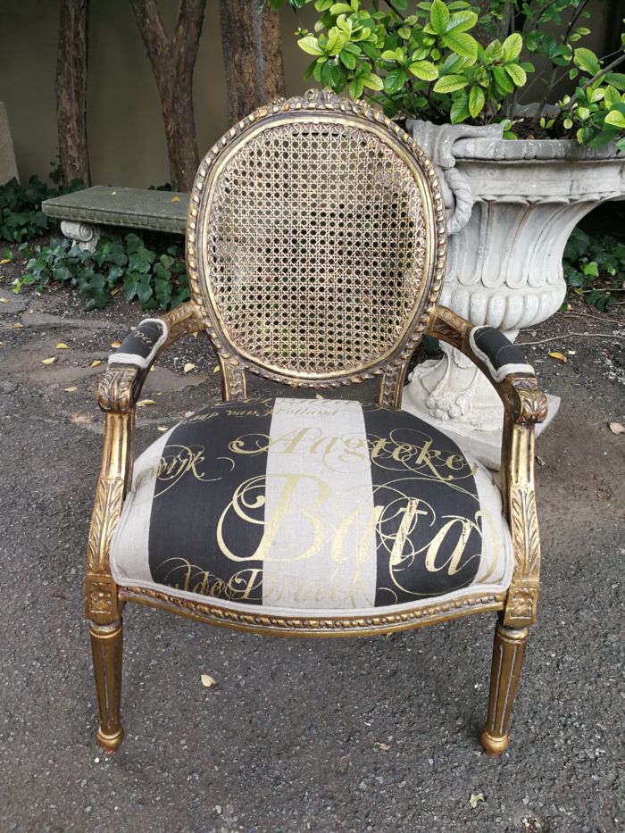 A Pair of Antique French Circa 1900 Hand Gilded with Gold Leaf Rattan Armchairs - Image 5