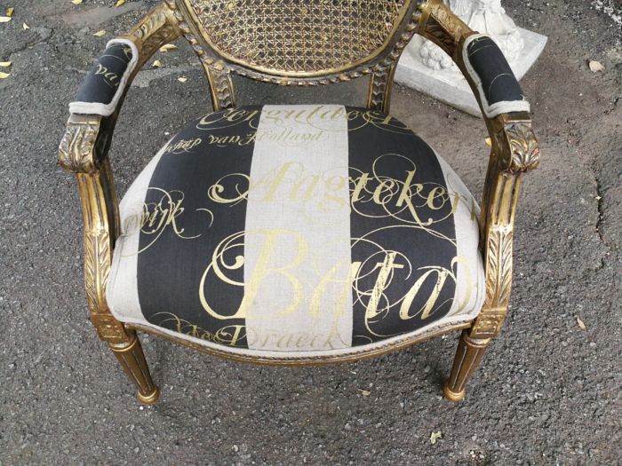 A Pair of Antique French Circa 1900 Hand Gilded with Gold Leaf Rattan Armchairs - Image 6