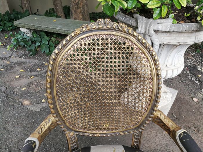 A Pair of Antique French Circa 1900 Hand Gilded with Gold Leaf Rattan Armchairs - Image 7