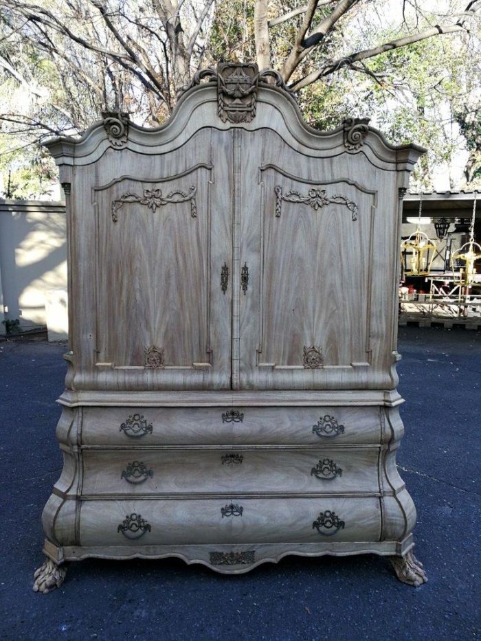 A Large And Rare 18th Century Dutch Walnut Bombe/Cabinet