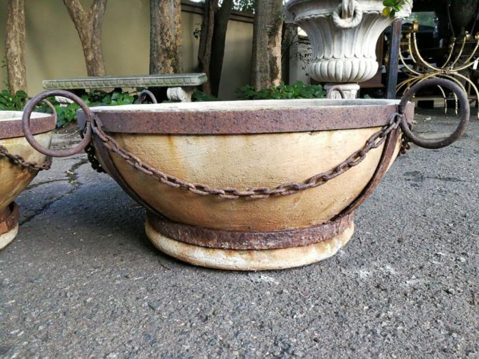 A Vintage Pair Of Terracotta And Wrought Iron Decorative Pots - Image 5