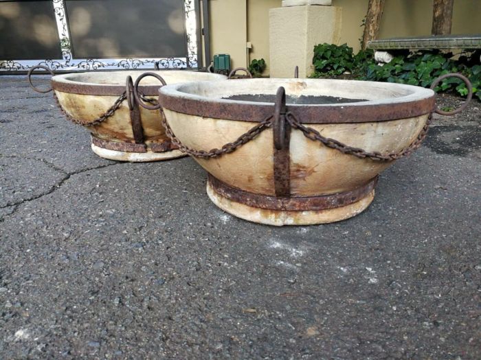 A Vintage Pair Of Terracotta And Wrought Iron Decorative Pots - Image 6