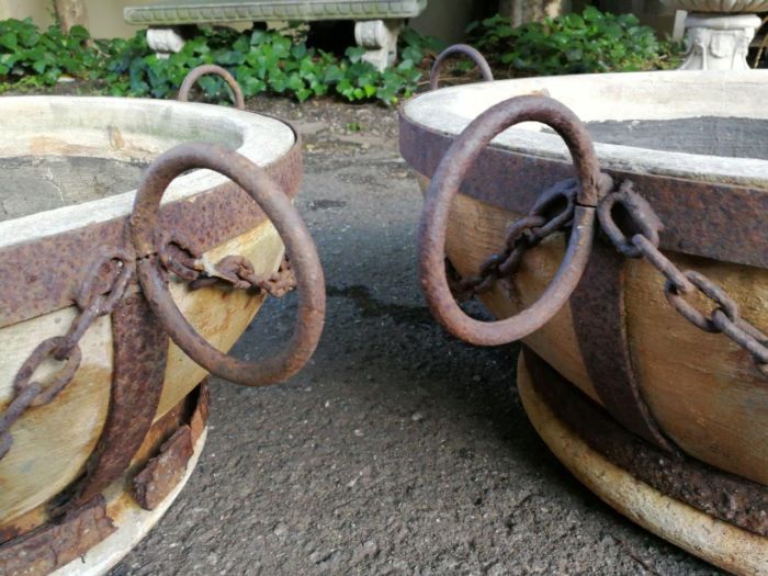 A Vintage Pair Of Terracotta And Wrought Iron Decorative Pots - Image 8