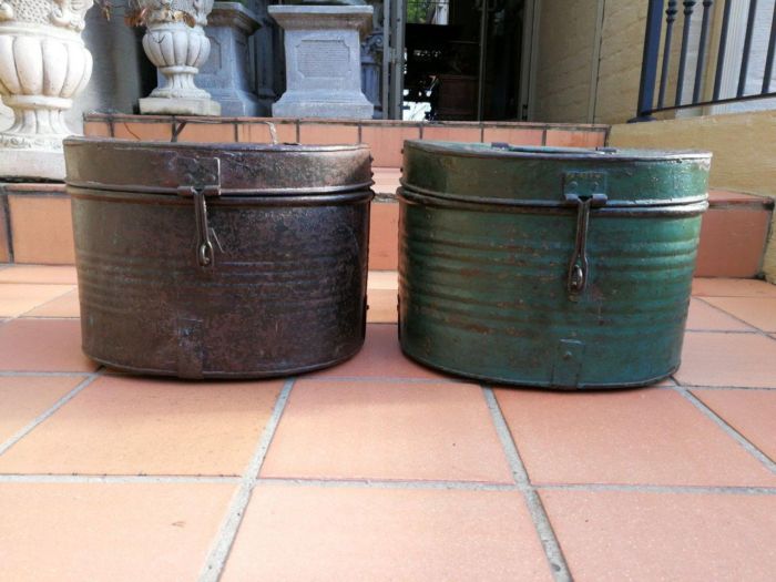 A Set of Two Antique/Vintage Decorative  Metal Hat Boxes - Image 2