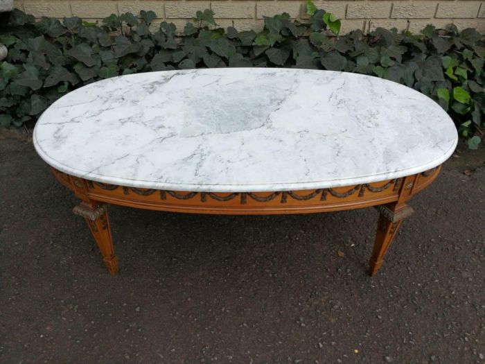 A French-style Marble Top Coffee Table with Brass Decorations - Image 4