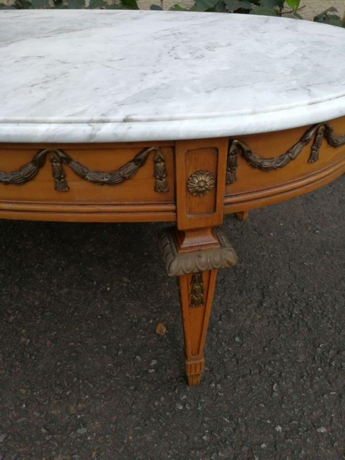 A French-style Marble Top Coffee Table with Brass Decorations - Image 5